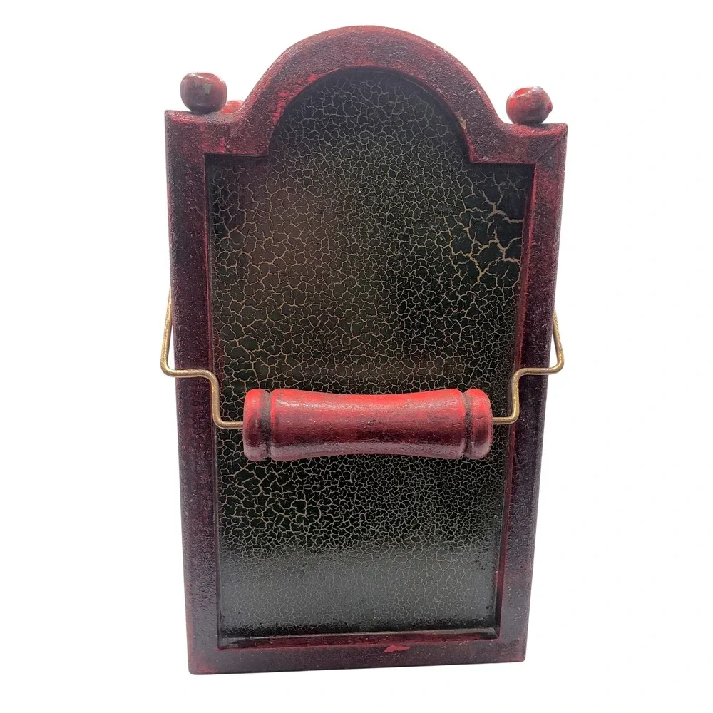Rustic Wooden Box With Handle 10.25in Green & Burgundy Accents Snowman Cardinal